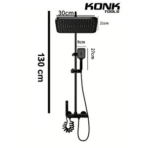 Konktools Piyano 5 Fonksiyonlu 130 cm Siyah Banyo Bataryalı Robot Duş Seti Tepe Duşu Duş Seti