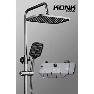 Konktools Piyano 5 Fonksiyonlu Antrasit Banyo Bataryalı Robot Duş Seti Tepe Duşu Duş Seti