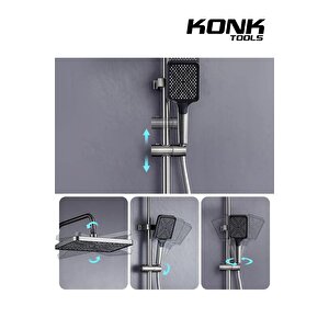 Konktools Piyano 5 Fonksiyonlu Antrasit Banyo Bataryalı Robot Duş Seti Tepe Duşu Duş Seti