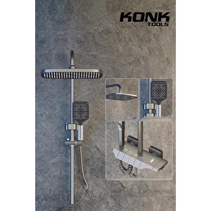 Konktools Piyano 5 Fonksiyonlu Antrasit Banyo Bataryalı Robot Duş Seti Tepe Duşu Duş Seti