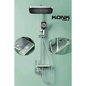 Konktools Dijital Piyano 5 Fonksiyonlu Antrasit Banyo Bataryalı Smart  Max Dijital Tepe Duşu Duş Seti