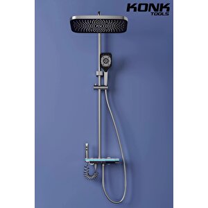 Konktools Dijital Piyano 5 Fonksiyonlu Antrasit Banyo Bataryalı Smart  Max Dijital Tepe Duşu Duş Seti