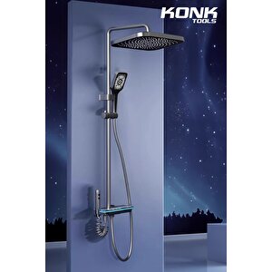 Konktools Dijital Piyano 5 Fonksiyonlu Antrasit Banyo Bataryalı Smart  Max Dijital Tepe Duşu Duş Seti