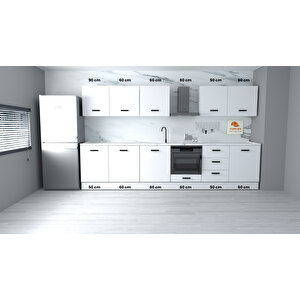 Yrkn340 Mdf Beyaz Mutfak Dolabı 340 Cm + Mermerit + Montaj