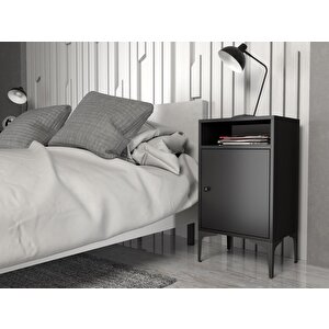 Wood'n Love Vio Metal Ayaklı Minifiks Bağlantı, Dolaplı Komodin - Siyah / Siyah