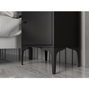 Wood'n Love Vio Metal Ayaklı Minifiks Bağlantı, Dolaplı Komodin - Siyah / Siyah