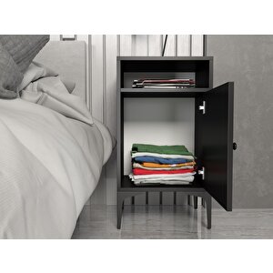 Wood'n Love Vio Metal Ayaklı Minifiks Bağlantı, Dolaplı Komodin - Siyah / Siyah