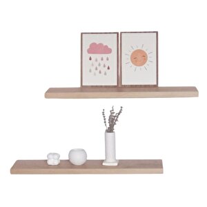40 Cm 2li Safir Meşe Mdf Uçan Duvar Rafı Gizli Bağlantı Kitaplık