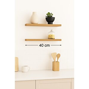 40 Cm 2li Safir Meşe Mdf Uçan Duvar Rafı Gizli Bağlantı Kitaplık
