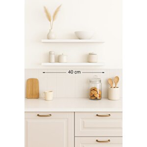 40 Cm 2li Mat Beyaz Mdf Uçan Duvar Rafı Gizli Bağlantı Kitaplık