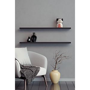 80 Cm 2li Mat Siyah Mdf Uçan Duvar Rafı Gizli Bağlantı Kitaplık