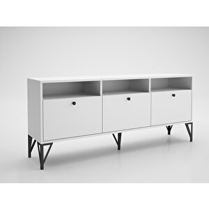 Wood'n Love Rhea 160 Cm Dolaplı, Minifiks Bağlantı, Geniş Tv Ünitesi - Konsol - Beyaz / Siyah