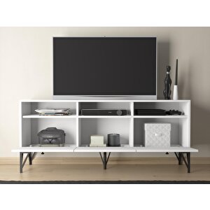 Wood'n Love Rhea 160 Cm Dolaplı, Minifiks Bağlantı, Geniş Tv Ünitesi - Konsol - Beyaz / Siyah