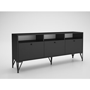 Wood'n Love Rhea 160 Cm Dolaplı, Minifiks Bağlantı, Geniş Tv Ünitesi - Konsol - Siyah / Siyah