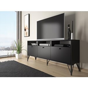Wood'n Love Rhea 160 Cm Dolaplı, Minifiks Bağlantı, Geniş Tv Ünitesi - Konsol - Siyah / Siyah
