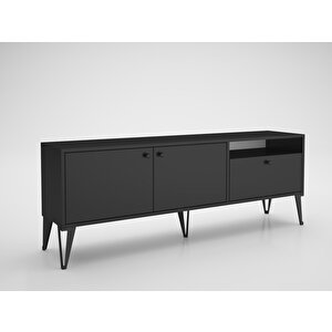 Wood'n Love Atoka 160 Cm Metal Ayaklı Dolaplı, Minifiks Bağlantı Tv Ünitesi - Siyah / Siyah