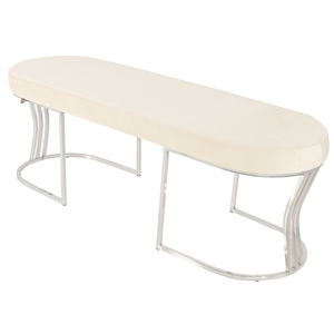 Viego Silver Smooth Bench Lüks Metal Gümüş Ayak, Chester Model Yatak Ucu Puf Beyaz