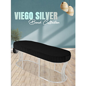 Viego Silver Striped Bench Lüks Metal Gümüş Ayak, Chester Model Yatak Ucu Puf Siyah