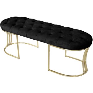 Viego Gold Puf - Lüks Metal Gold Ayak, Chester Model Yatak Ucu Bench Puf Siyah