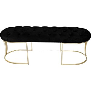 Viego Gold Puf - Lüks Metal Gold Ayak, Chester Model Yatak Ucu Bench Puf Siyah