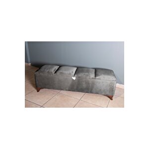 Vetra V2  Gri Sandıklı Puf - Dilimli Model 140cm Ceviz Ayaklı Sandıklı Puf Koltuk
