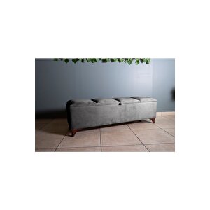 Vetra V2  Gri Sandıklı Puf - Dilimli Model 140cm Ceviz Ayaklı Sandıklı Puf Koltuk