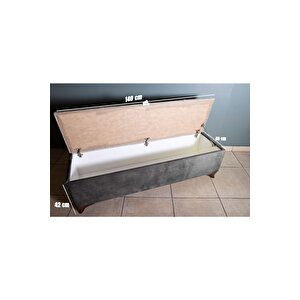 Vetra V2  Gri Sandıklı Puf - Dilimli Model 140cm Ceviz Ayaklı Sandıklı Puf Koltuk