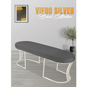 Viego Silver Smooth Bench Lüks Metal Gümüş Ayak, Chester Model Yatak Ucu Puf Gri