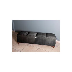 Vetra V2  Antrasit Sandıklı Puf - Dilimli Model 140cm Ceviz Ayaklı Sandıklı Puf Koltuk