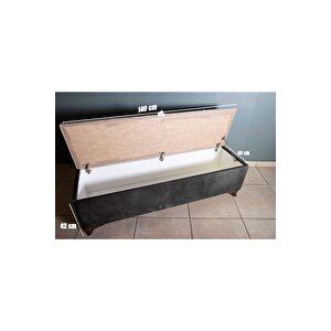 Vetra V2  Antrasit Sandıklı Puf - Dilimli Model 140cm Ceviz Ayaklı Sandıklı Puf Koltuk