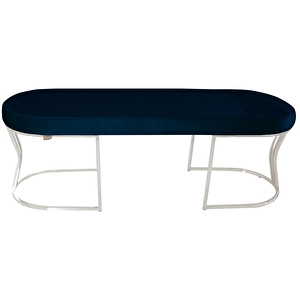 Viego Silver Smooth Bench Lüks Metal Gümüş Ayak, Chester Model Yatak Ucu Puf Mavi