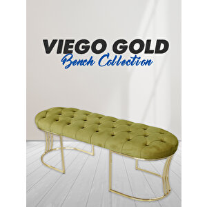 Viego Gold Puf - Lüks Metal Gold Ayak, Chester Model Yatak Ucu Bench Puf Hardal