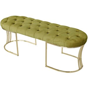 Viego Gold Puf - Lüks Metal Gold Ayak, Chester Model Yatak Ucu Bench Puf Hardal