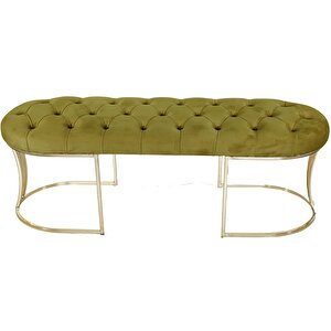 Viego Gold Puf - Lüks Metal Gold Ayak, Chester Model Yatak Ucu Bench Puf Hardal