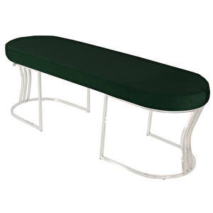 Viego Silver Smooth Bench Lüks Metal Gümüş Ayak, Chester Model Yatak Ucu Puf Yeşil