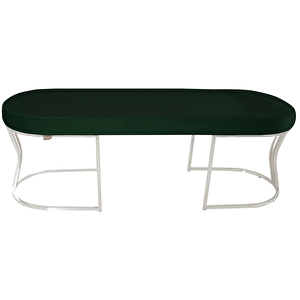 Viego Silver Smooth Bench Lüks Metal Gümüş Ayak, Chester Model Yatak Ucu Puf Yeşil