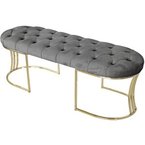 Viego Gold Puf - Lüks Metal Gold Ayak, Chester Model Yatak Ucu Bench Puf Gri