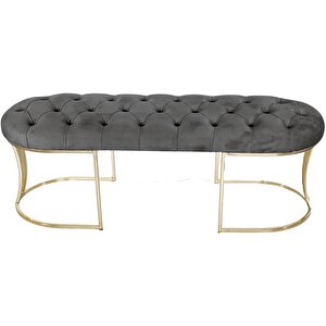 Viego Gold Puf - Lüks Metal Gold Ayak, Chester Model Yatak Ucu Bench Puf Gri