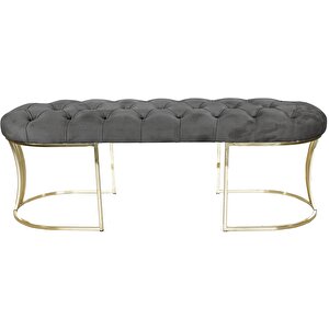Viego Gold Puf - Lüks Metal Gold Ayak, Chester Model Yatak Ucu Bench Puf