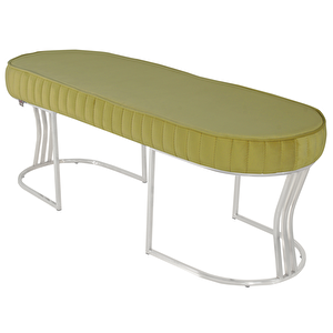Viego Silver Striped Bench Lüks Metal Gümüş Ayak, Chester Model Yatak Ucu Puf Hardal