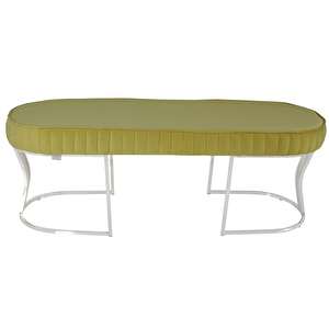 Viego Silver Striped Bench Lüks Metal Gümüş Ayak, Chester Model Yatak Ucu Puf Hardal