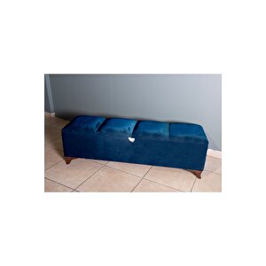 Vetra V2  Mavi Sandıklı Puf - Dilimli Model 140cm Ceviz Ayaklı Sandıklı Puf Koltuk