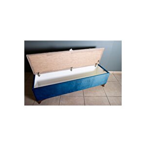 Vetra V2  Mavi Sandıklı Puf - Dilimli Model 140cm Ceviz Ayaklı Sandıklı Puf Koltuk