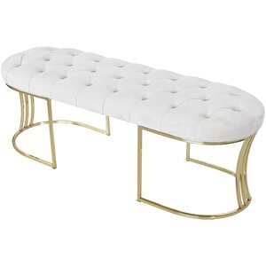 Viego Gold Puf - Lüks Metal Gold Ayak, Chester Model Yatak Ucu Bench Puf Beyaz