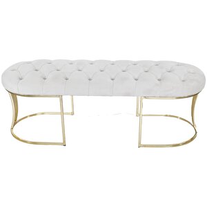 Viego Gold Puf - Lüks Metal Gold Ayak, Chester Model Yatak Ucu Bench Puf Beyaz