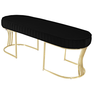Viego Gold Striped Bench Lüks Metal Gold Ayak, Chester Model Yatak Ucu Puf Siyah