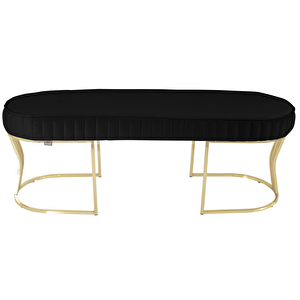 Viego Gold Striped Bench Lüks Metal Gold Ayak, Chester Model Yatak Ucu Puf Siyah