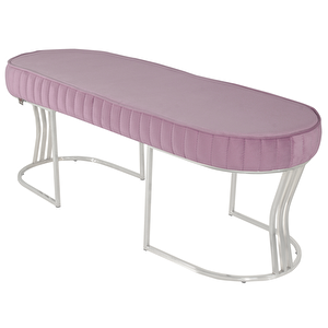 Viego Silver Striped Bench Lüks Metal Gümüş Ayak, Chester Model Yatak Ucu Puf Pembe