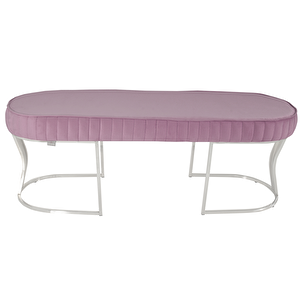 Viego Silver Striped Bench Lüks Metal Gümüş Ayak, Chester Model Yatak Ucu Puf Pembe