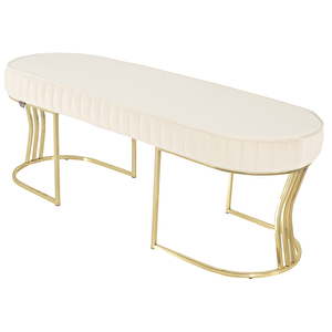Viego Gold Striped Bench Lüks Metal Gold Ayak, Chester Model Yatak Ucu Puf Beyaz